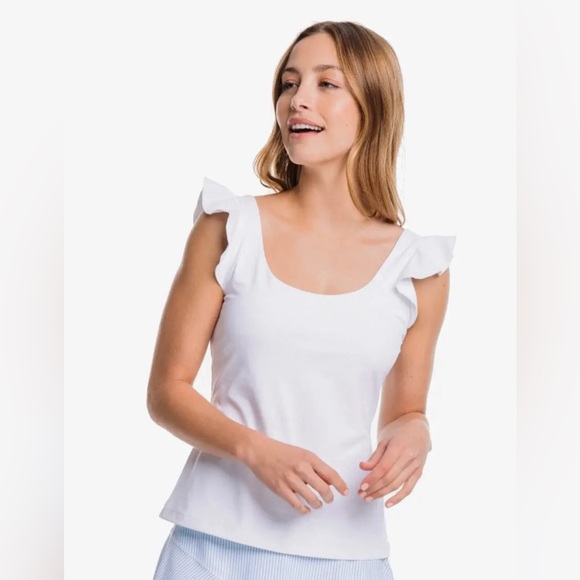NWT. Southern Tide. Women’s Lisi Active Ruffle Tank Top in white. UPF50+ - Picture 5 of 7